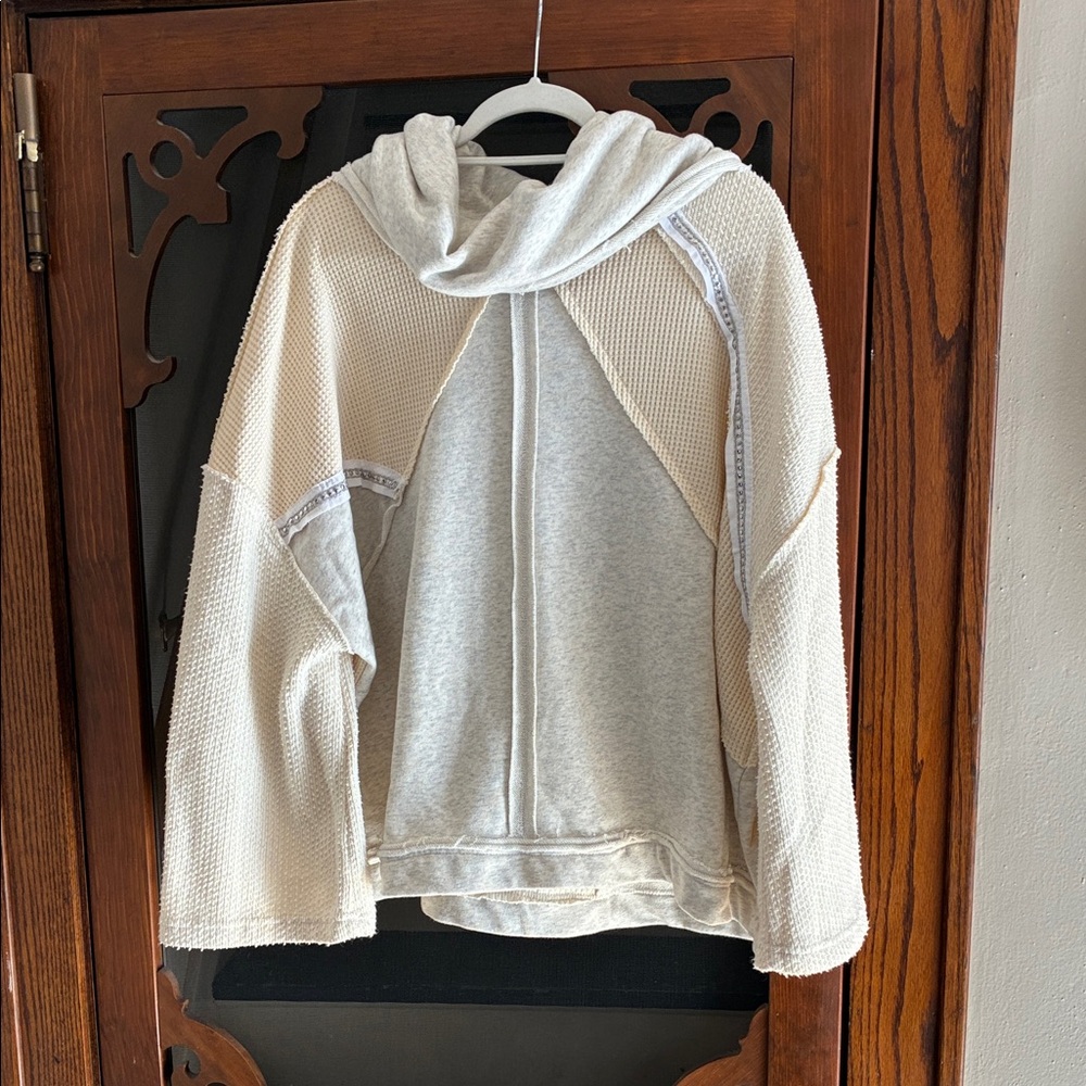 Pol: Cream Textured Sweatshirt with Beaded Trim